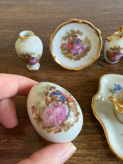 Vintage Limoges France Mixed Miniature Set - Trinket Dish, Tea Set, Vase, Doll House Minis, Plate