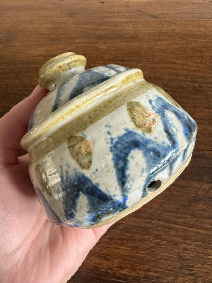 Small Pottery Garlic Keeper Jar with Lid and Air Holes at Base