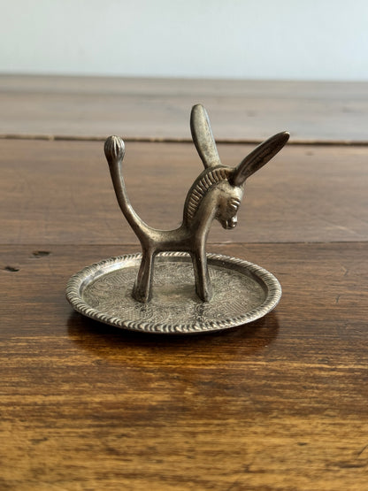 Vintage Donkey Silverplated Ring Holder with Etched Bottom Tray