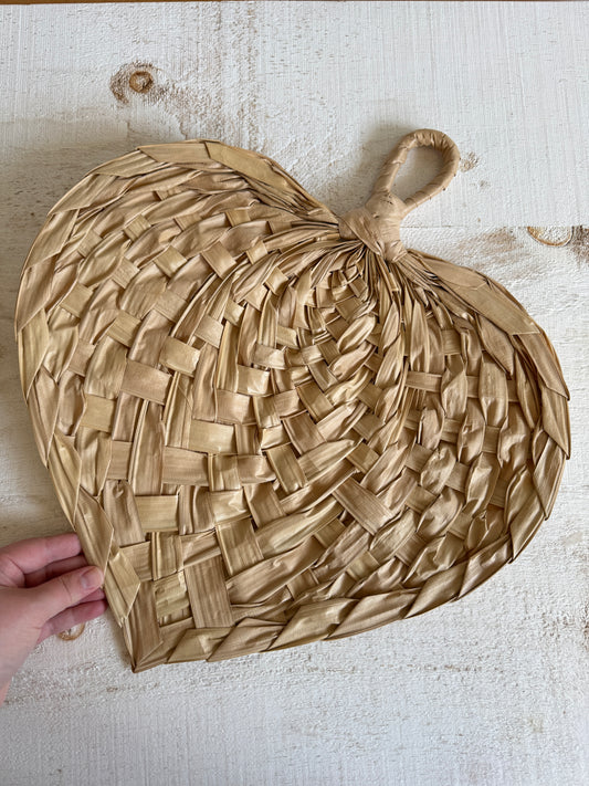 Vintage Natural Woven Palm Hand Fan or Wall Decor - Handheld Boho Fan