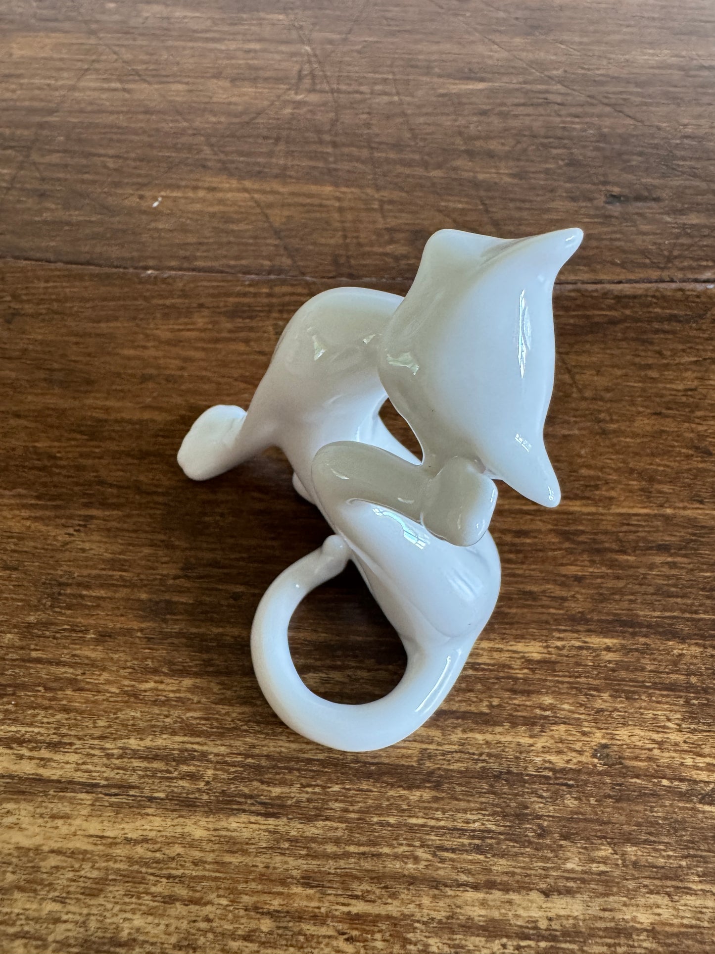 Mid Mod White Cat Figurine Scratching Head - Cheeky Cat Decor