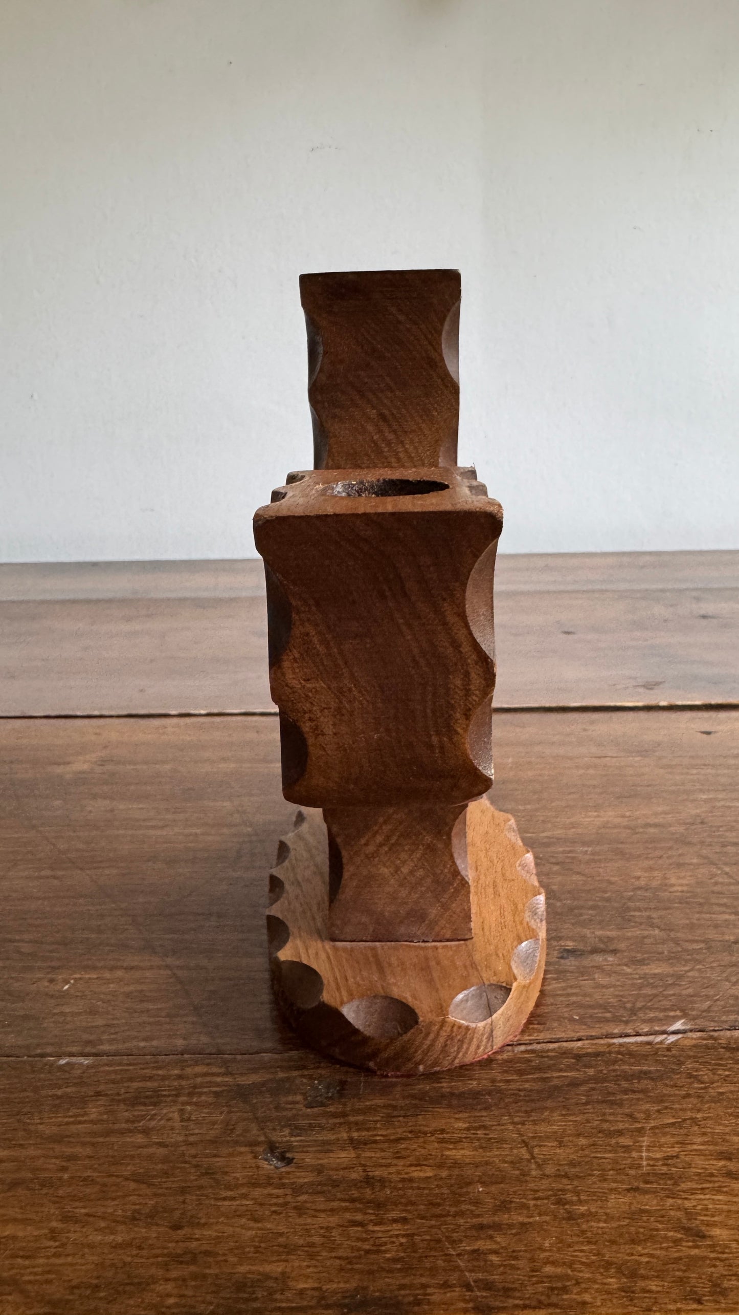 Vintage Wood Folk Art Carved Candelabra