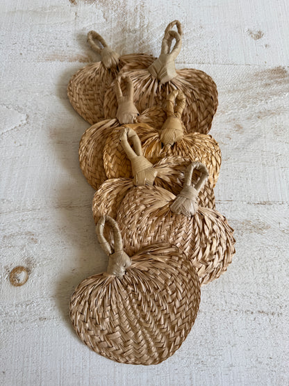 Vintage Lot of Natural Woven Hand Fan Wall Decor - Handheld Boho Mini Fans