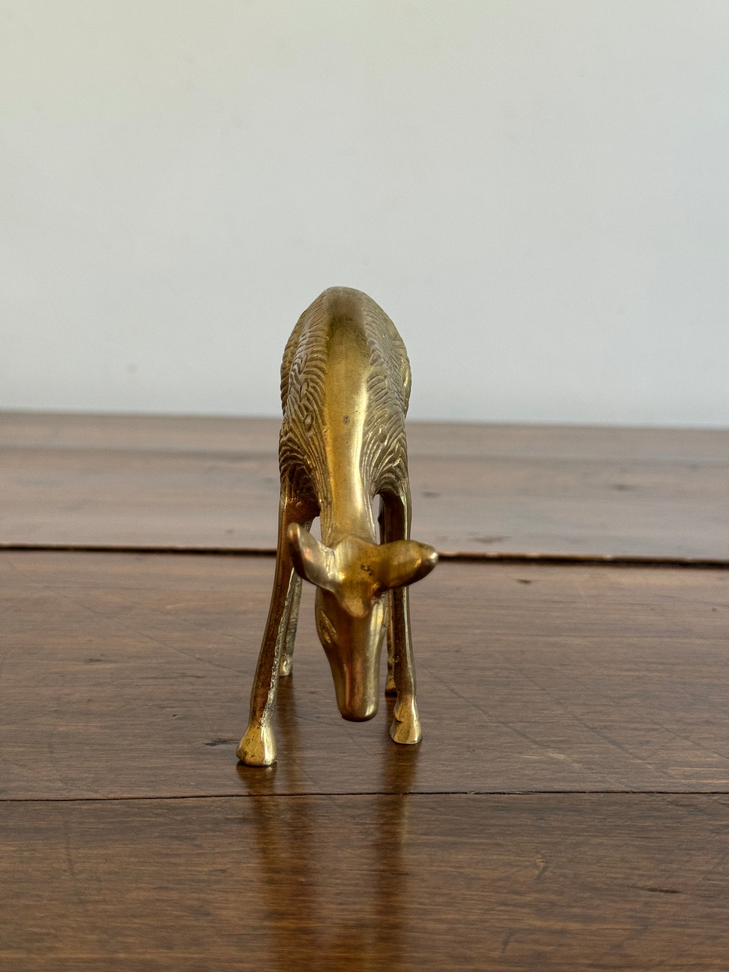 Pair of Vintage Brass Deer Figurines - Grazing Brass Deer