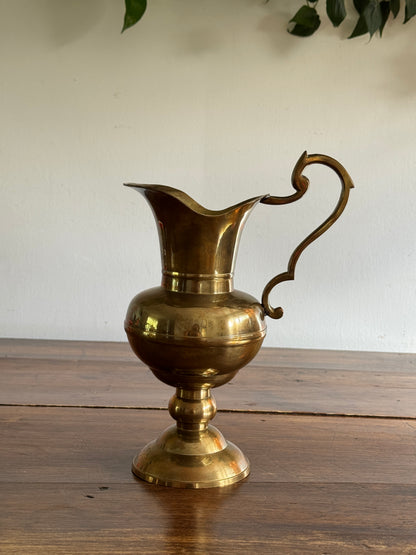 Vintage Large Brass Jug with Ornate Handle - Greek Style Brass Pitcher