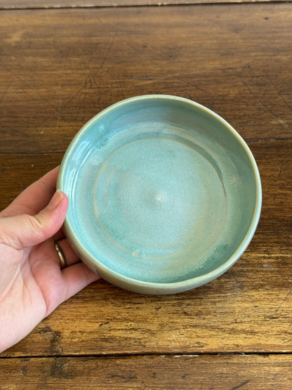 Hand Crafted Heavy Shallow Light Blue/Green Pottery Dish