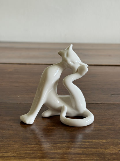 Mid Mod White Cat Figurine Scratching Head - Cheeky Cat Decor