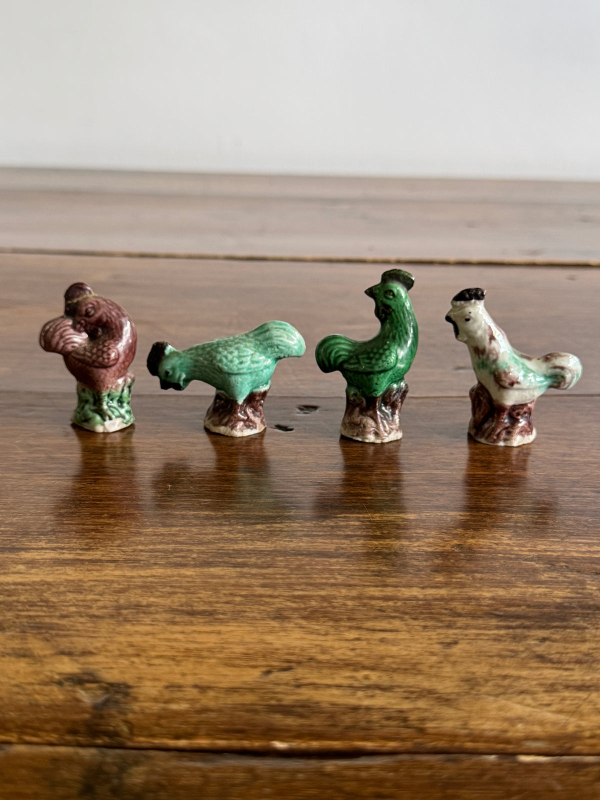 Vintage Miniature Rooster Set of Four - Small Bird Ceramic Figurines