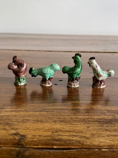 Vintage Miniature Rooster Set of Four - Small Bird Ceramic Figurines