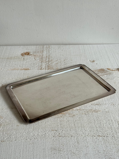 Vintage Silver Plated Flat Serving Tray with Edge Detailing - Medium Sized Silver Serving Plate