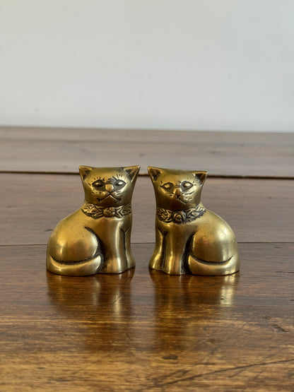 Vintage Pair of Small Cat Statues - Vintage Brass Cat Figurines