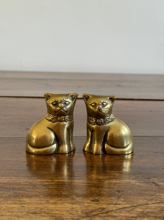 Vintage Pair of Small Cat Statues - Vintage Brass Cat Figurines