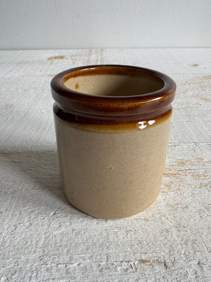 Vintage Small/Miniature Stoneware Jar - Rustic Farmhouse Kitchen Storage Jar - Open Pottery Jar