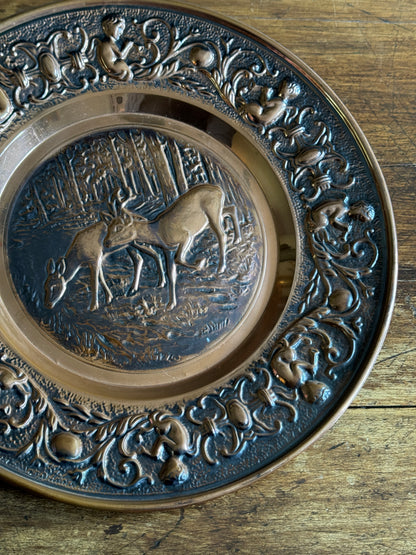 Vintage Copper Relief Deer Plate Wall Hanging