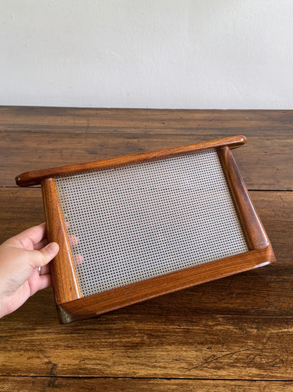 Vintage Wood and Plastic Mesh Earring Stand - Vintage Jewelry Holder Screen on Wooden Display