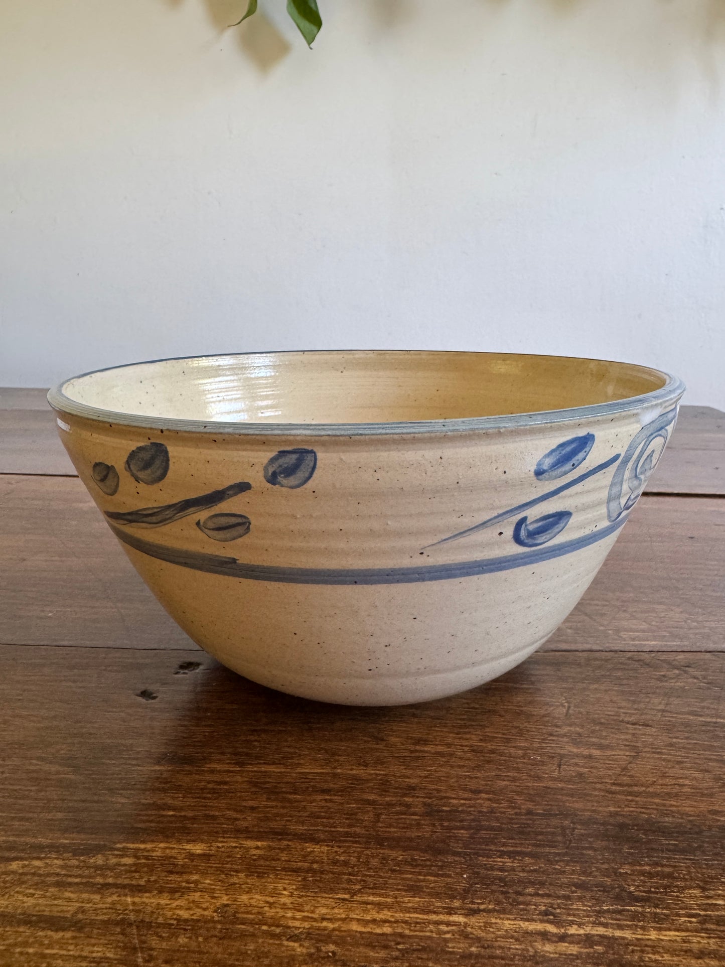 Blue and Cream Pottery Mixing Bowl with Lovely Flower Detailing