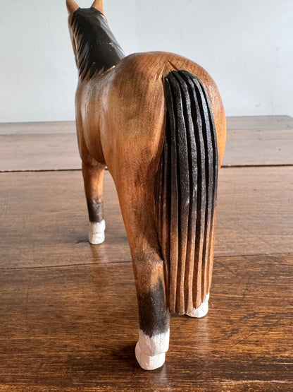 Vintage Carved Wood Horse Figurine - Made in China