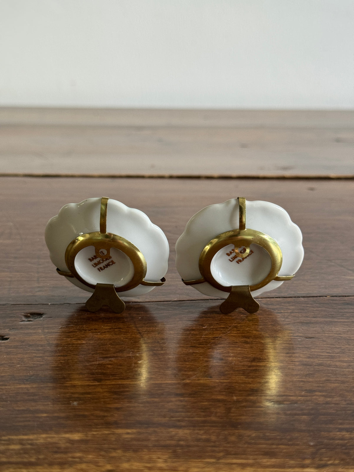 Vintage Pair of Miniature Limoges France Collectors Plates on Stands/Hangers