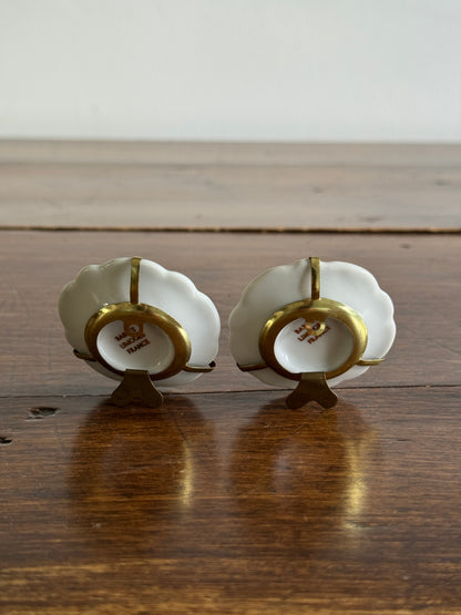 Vintage Pair of Miniature Limoges France Collectors Plates on Stands/Hangers