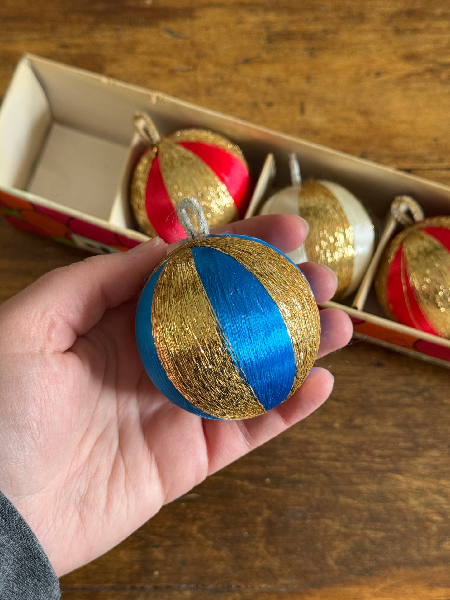 Vintage Japan String Ball Christmas Ornaments in Box