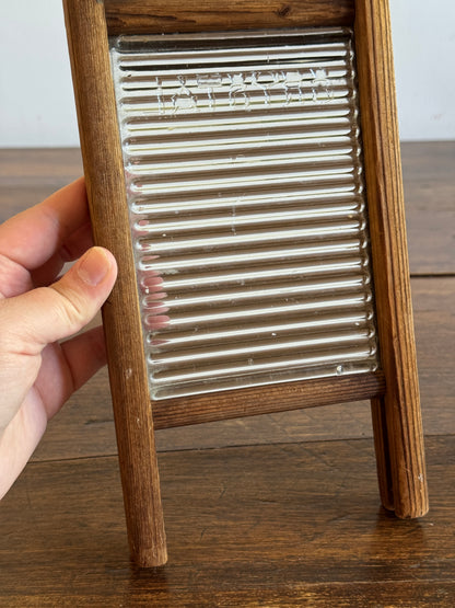 Vintage Small Child Size Wood and Glass Crystal Washboard