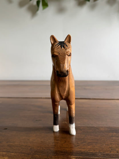 Vintage Carved Wood Horse Figurine - Made in China
