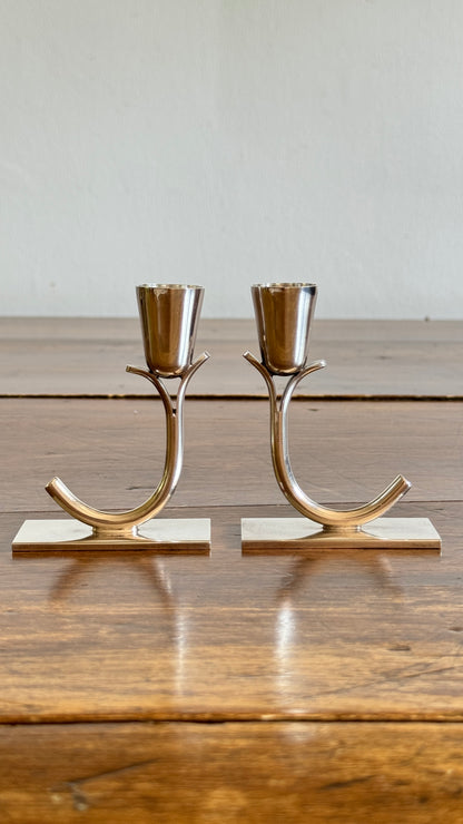 Vintage Silver Plated Candle Holder Pair - Made in Canada