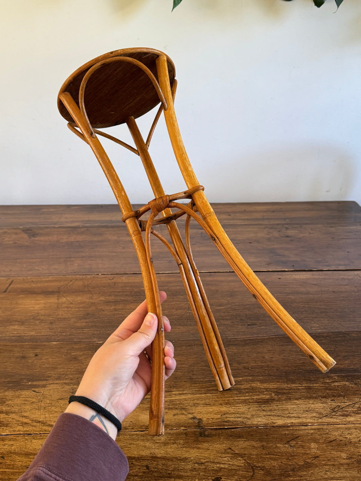 Small Table Top Bamboo and Wood Plant Stand - Bent Wood Plant Riser Small Table