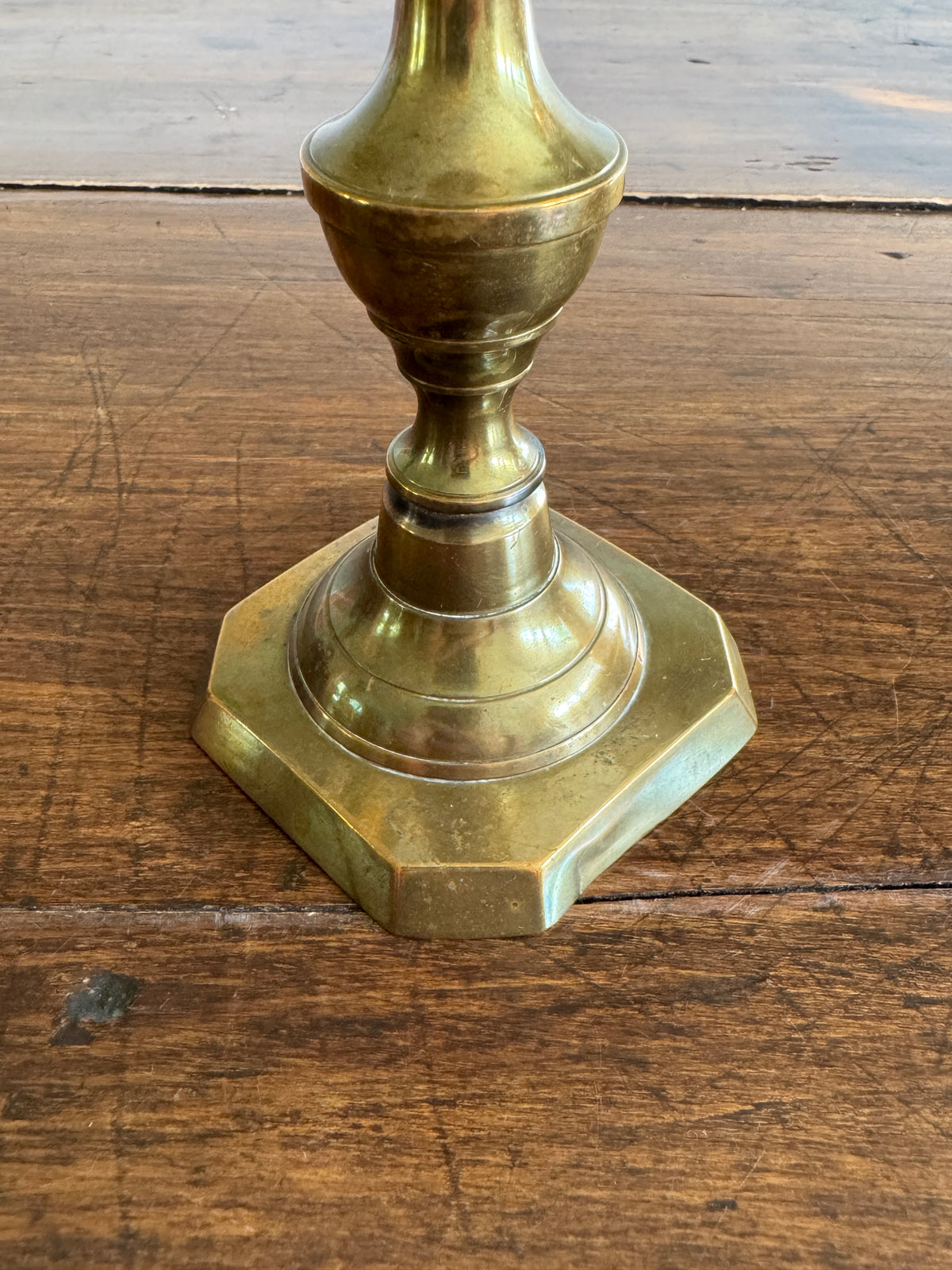 Single Vintage Brass Candle Holder with Ornate Post Design