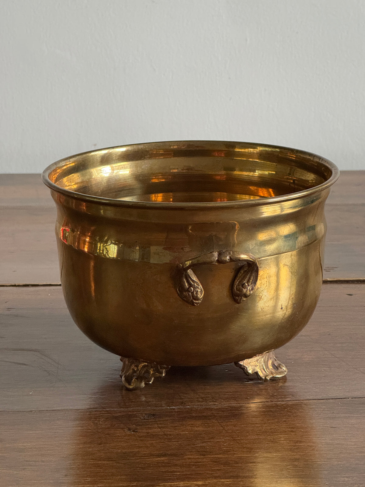 Vinage Brass Plant Pot with Ornate Feet and Handle Details - Made in India