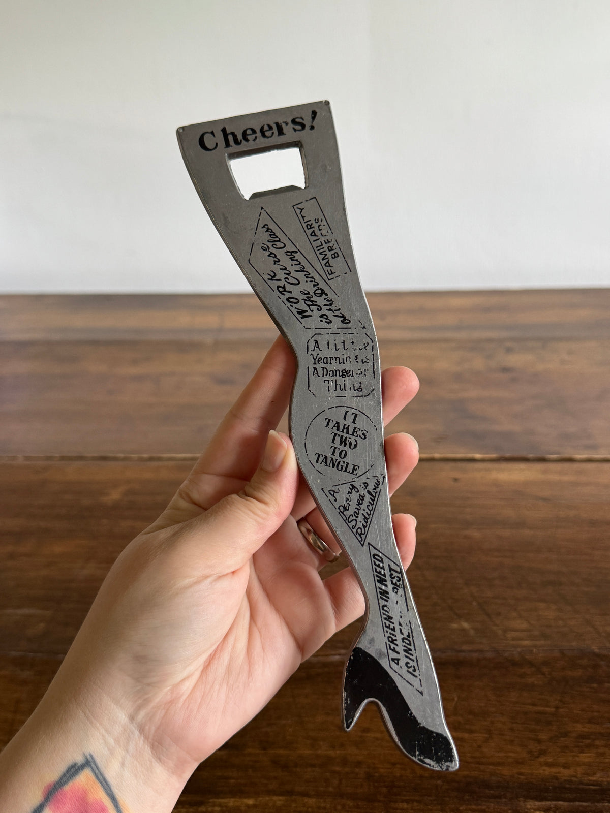 Vintage Large Lady Leg Bottle Opener with Quote/Text