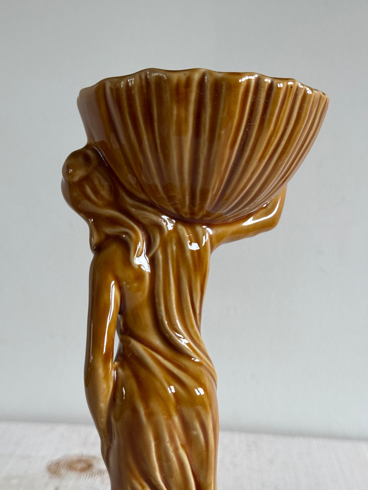 Beautiful Standing Woman Carrying Decorative Bowl Pottery Figurine - Art Deco Style