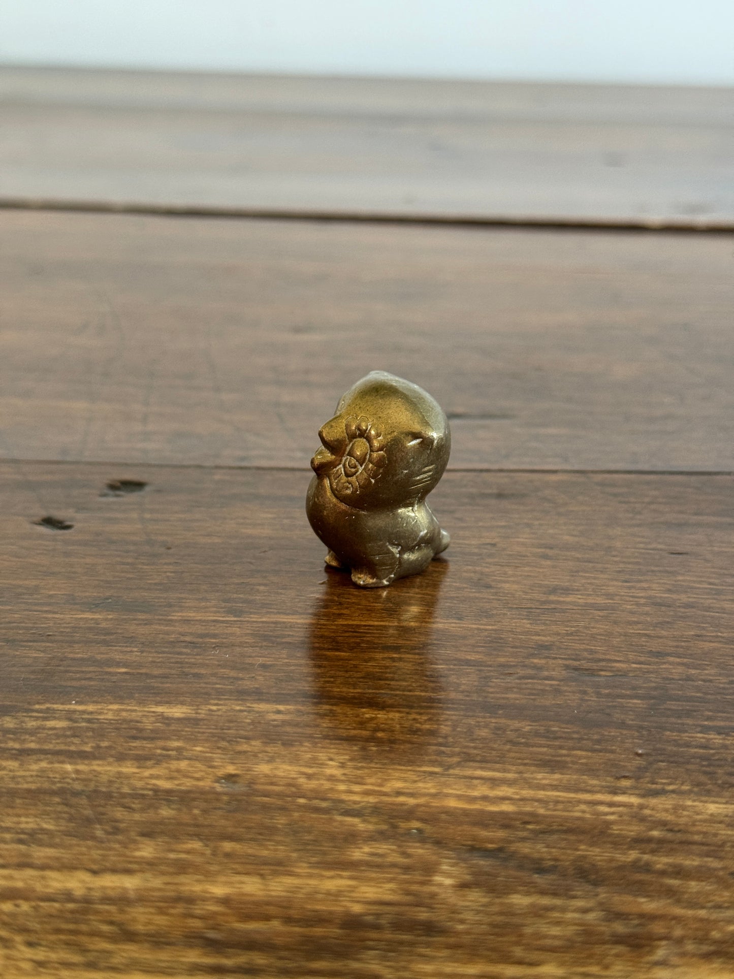 Vintage Brass Miniature Owl Figurine with Flower Eyes