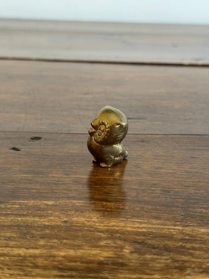 Vintage Brass Miniature Owl Figurine with Flower Eyes
