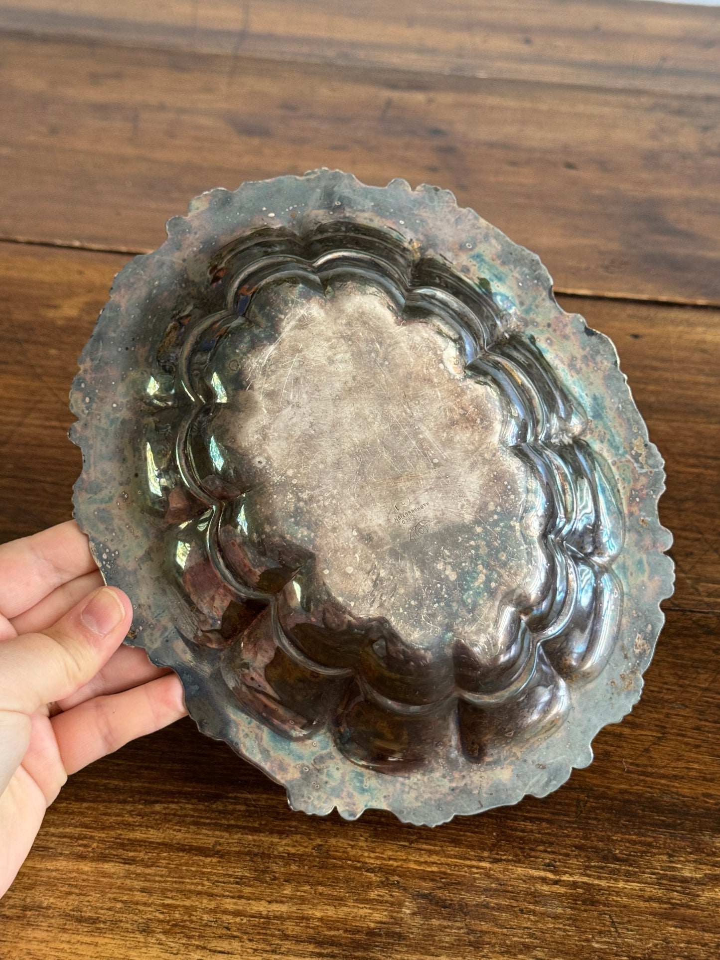 Silver Plated Scalloped Bowl with Lovely Worn Patina