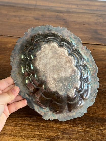 Silver Plated Scalloped Bowl with Lovely Worn Patina