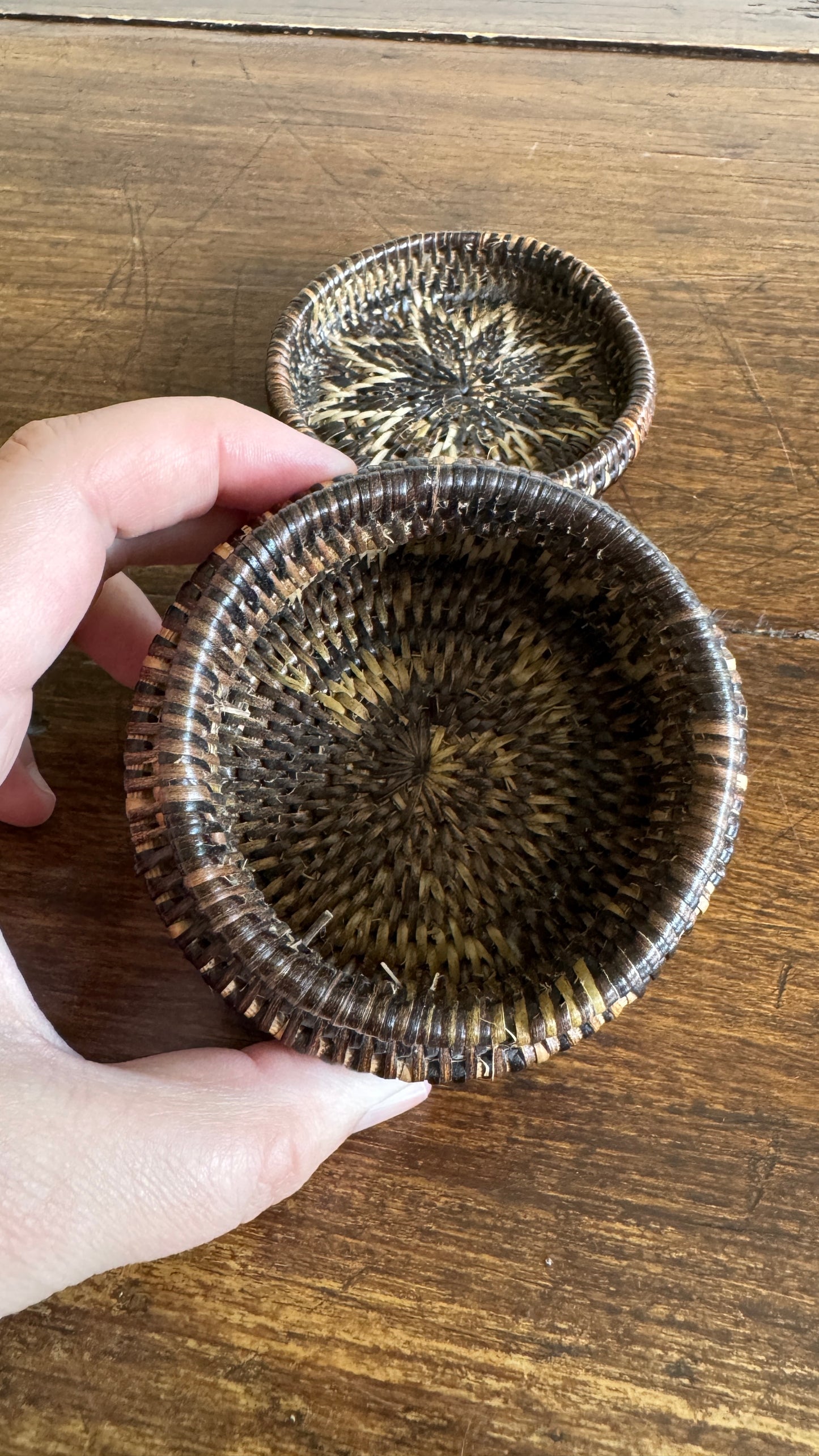 Miniature Woven Basket with Star Design and Neutral Colouring