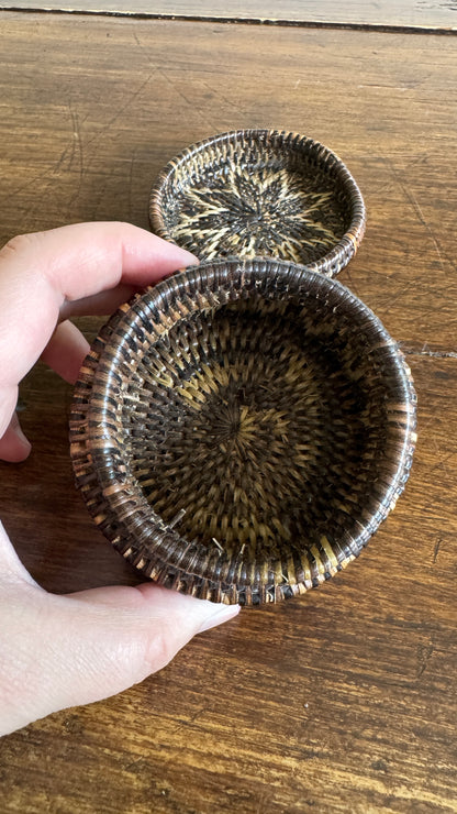 Miniature Woven Basket with Star Design and Neutral Colouring