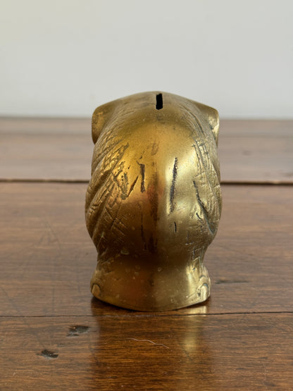 Vintage Brass Elephant Coin Bank - Lucky Trunk Up Elephant