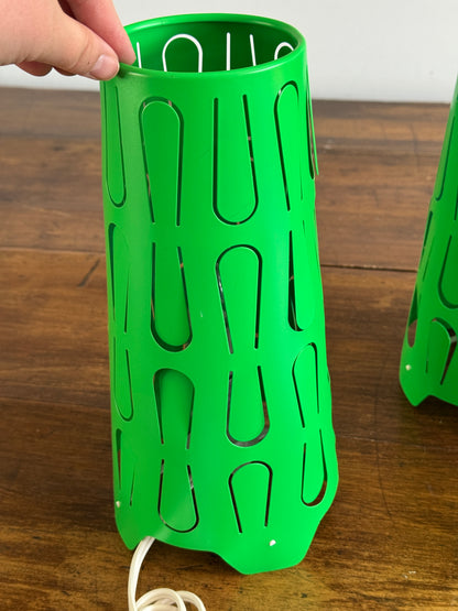 Pair of Vintage IKEA Lamps - Kajuta Retro Green Metal Cut Out Design Table Lamps