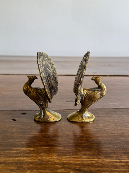 Vintage Pair of Brass Peacocks with Opened Fan Tail Feathers
