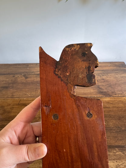 Vintage Folk Shelf Carved Shelf with Profile of Faces on Ends