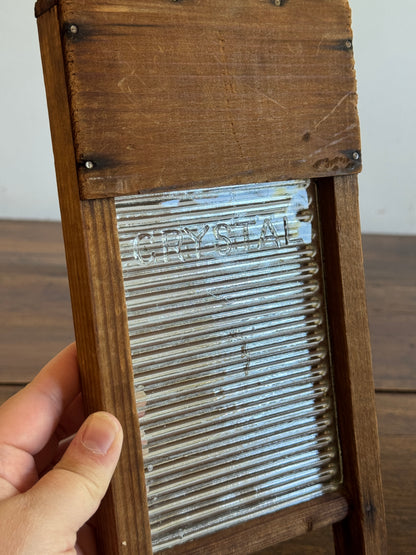 Vintage Small Child Size Wood and Glass Crystal Washboard
