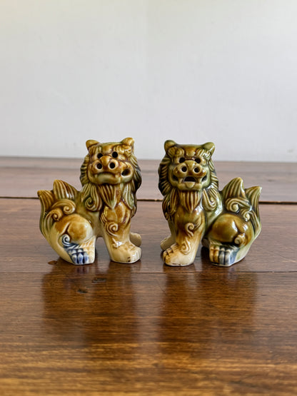 Vintage Foo Dogs Pottery Figurines - Open and Closed Mouths