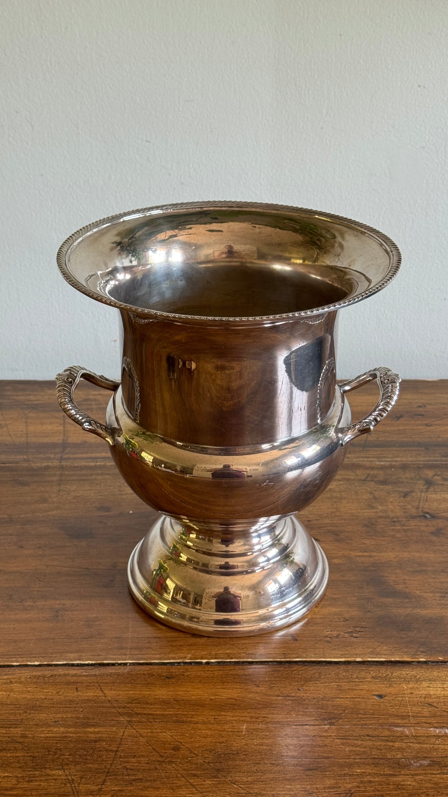 Vintage Silver Plated Champagne Ice Bucket with Double Handled and Fluted Design