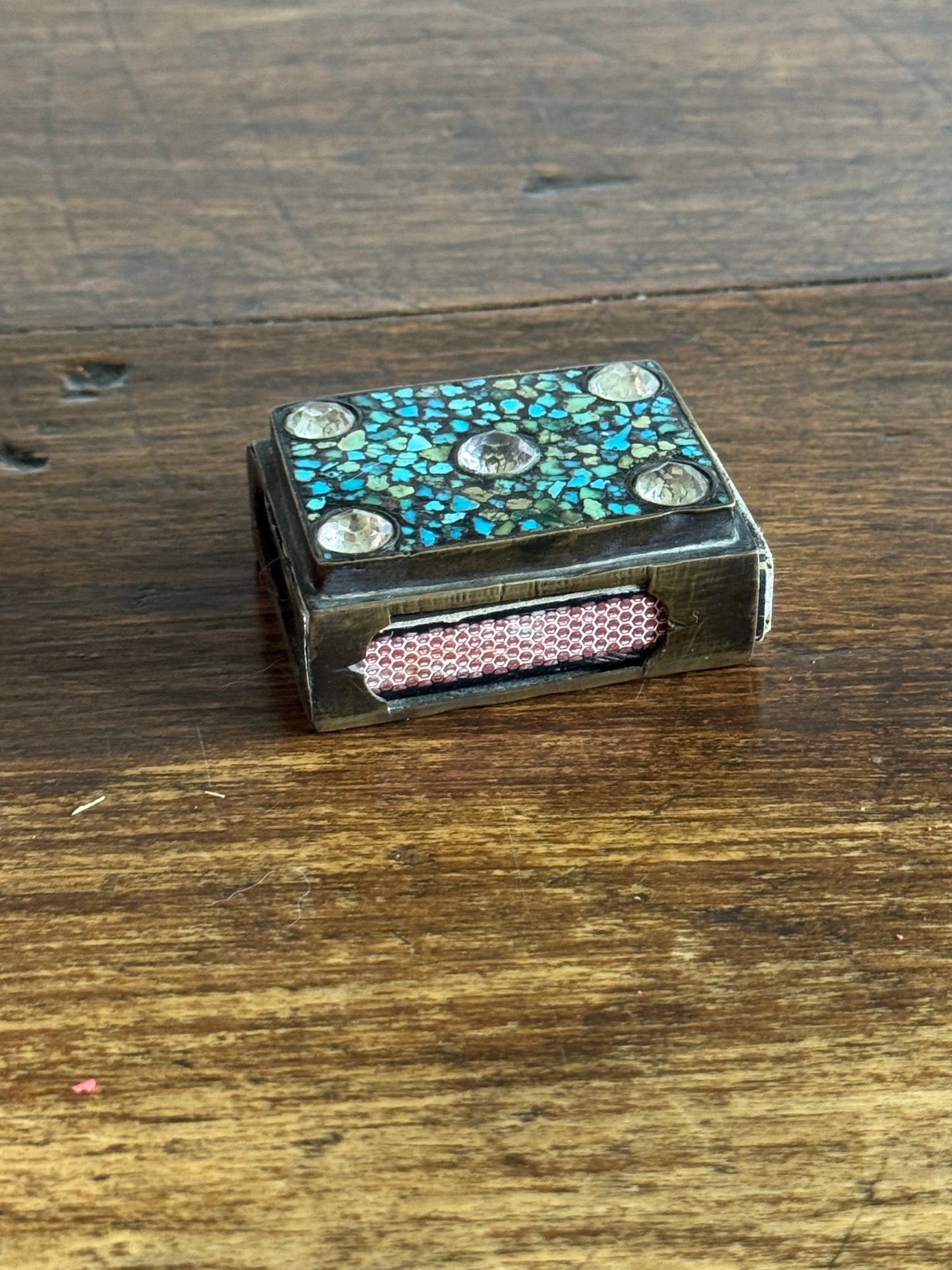 Vintage Turquoise and Sodalite Inlaid Mosaic Match Box Cover/Holder