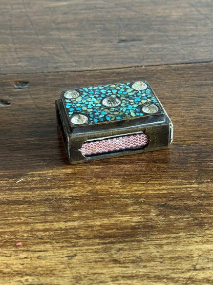 Vintage Turquoise and Sodalite Inlaid Mosaic Match Box Cover/Holder