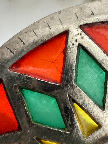 Colourful Metal Trivet with Faux Stained Glass Appearance - Made in Taiwan