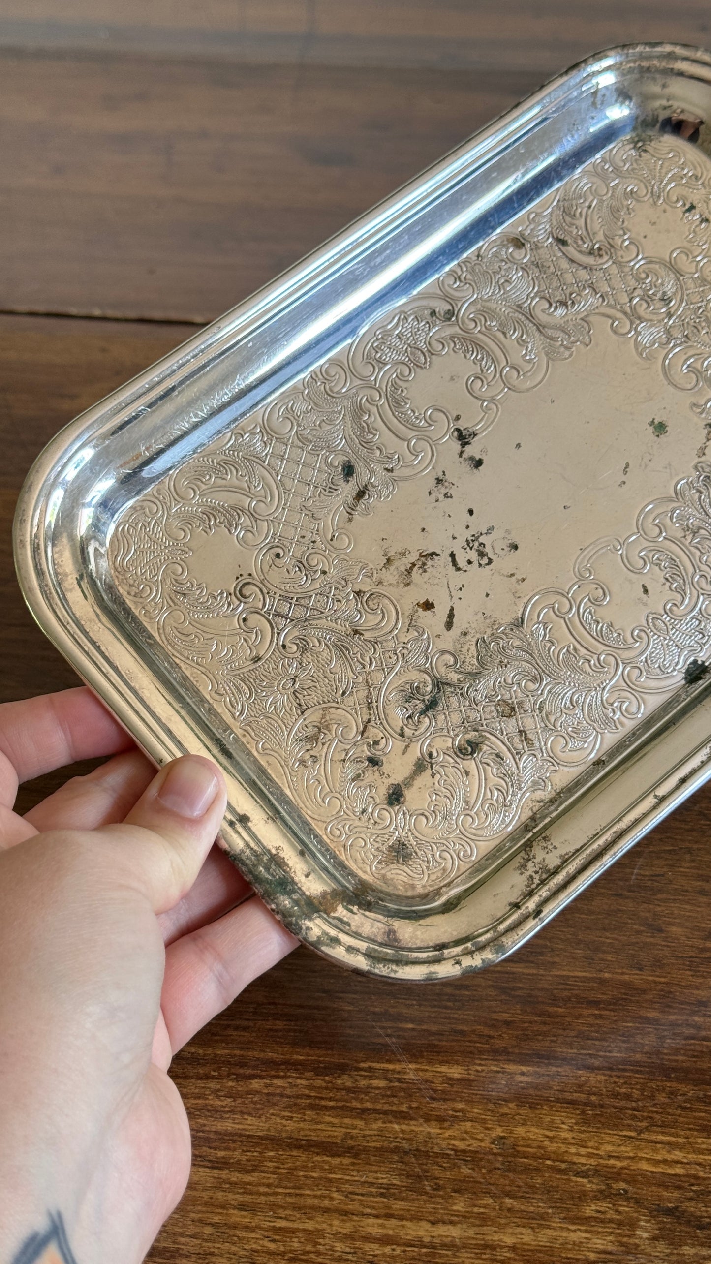 Small Rectangular Silver Trinket Dish Tarnish Spots - Made in Canada