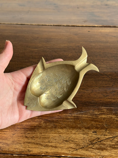Small Vintage Brass Fish Ashtray - Fish Shaped Trinket Dish